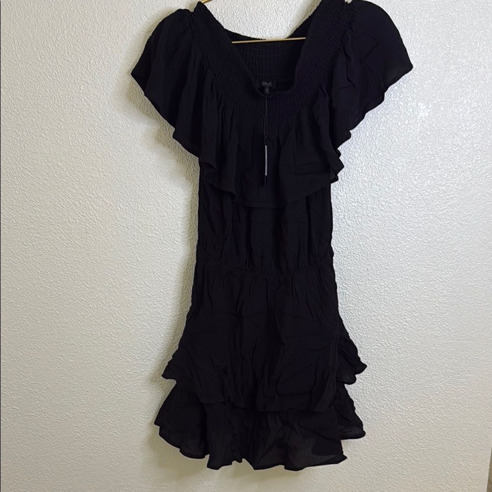 NWT- Bobi Black- Elegant Black off the shoulder Ruffled Dress- Size small